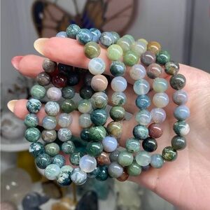 Moss Agate & Ocean Jasper Beaded Bracelet - Natural crystal gemstone 8mm 1pc
